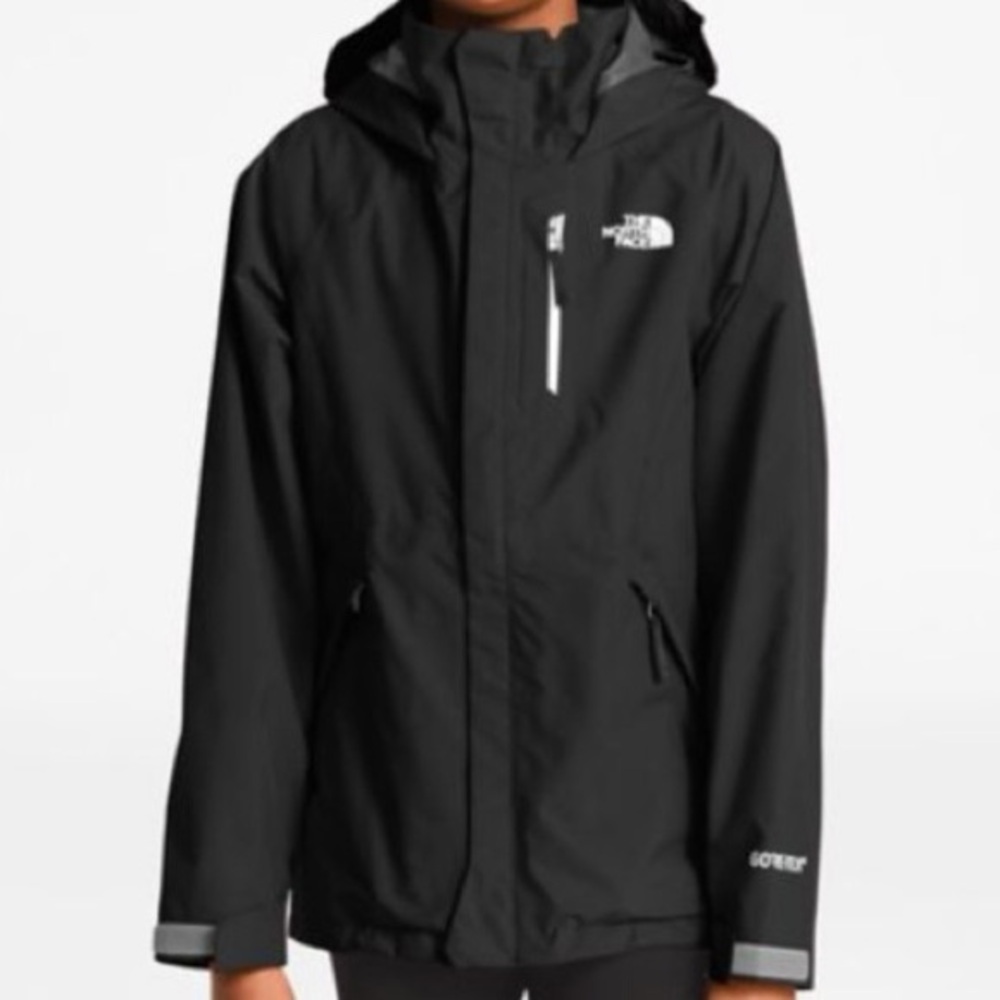 The North Face Black Goretex Raincoat w/ Hood and Weather-Resistance Kids Large